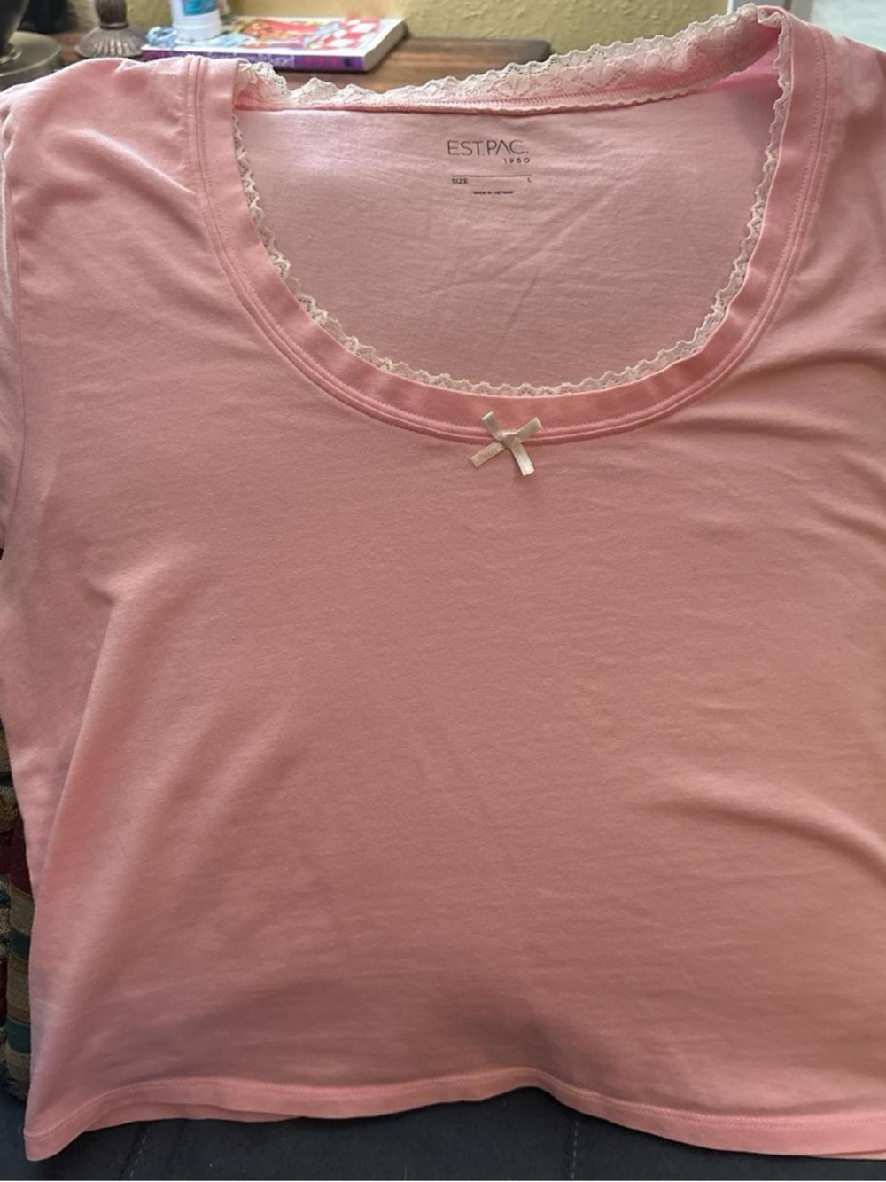 EST.PAC Pink Lace-Trim Scoop Neck Crop Top